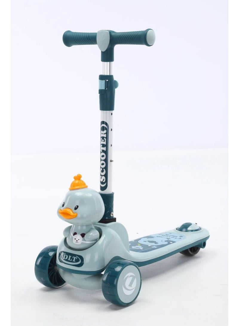 blue duck children's scooter three-wheel thickened skateboard silicone grip with handbrake for 2-6 year old baby - Image 1